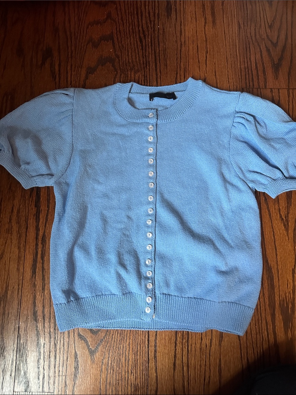 Zara NWOT Short Puff-Sleeve Button Front Cardigan in Light Blue
